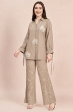 Beige Linen Embroidered Co-ord Set