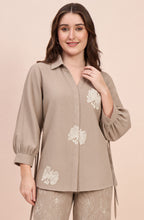 Beige Linen Embroidered Co-ord Set