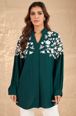 Bottle Green Embroidered Shirt