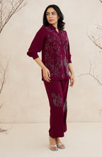 Mahroon Studded Embellished Co-Ord Set
