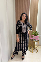 Black Floral Embroidered Kurta Set