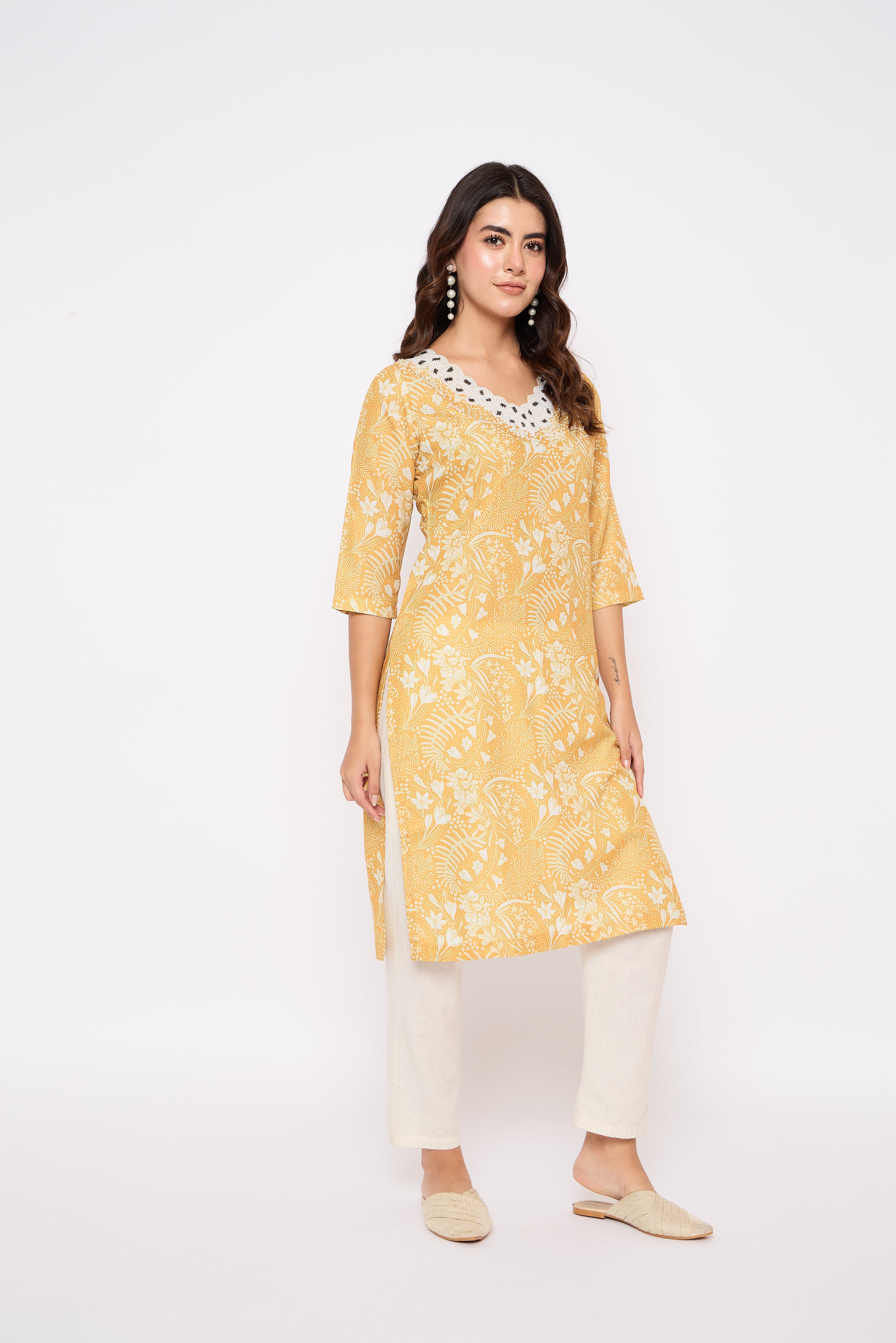 Printed Pearl Work Kurta