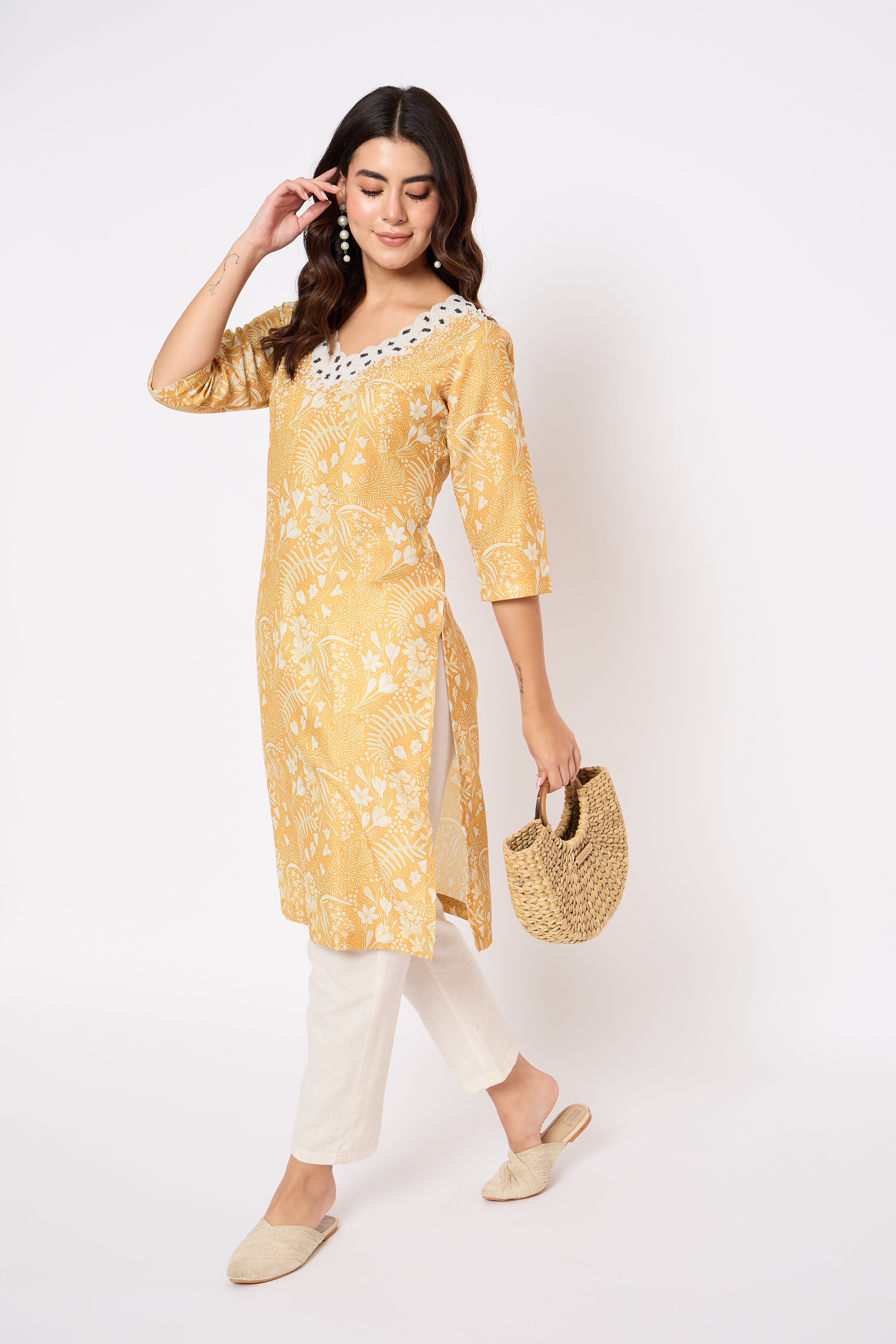 Printed Pearl Work Kurta