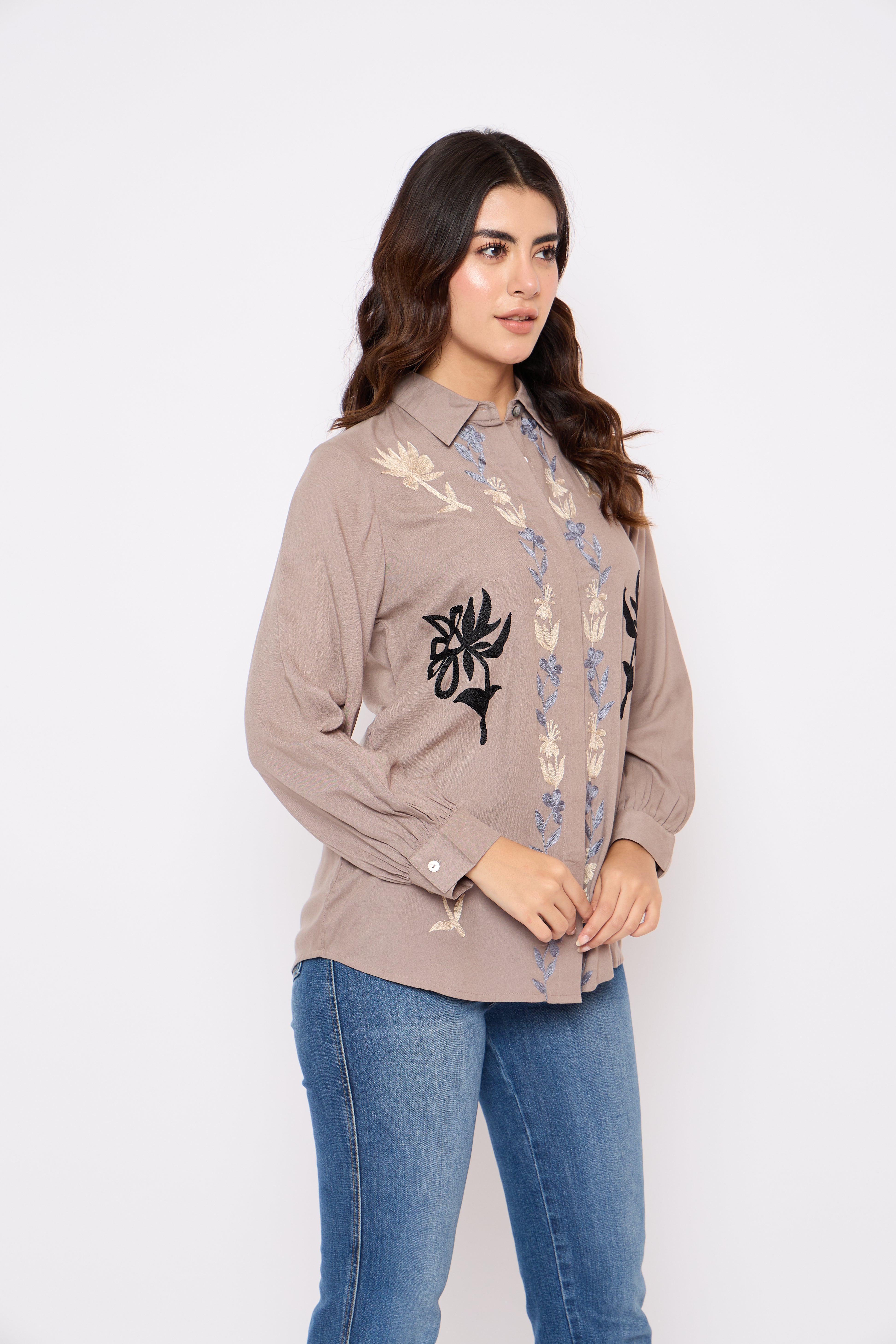 Brown Embroidered shirt