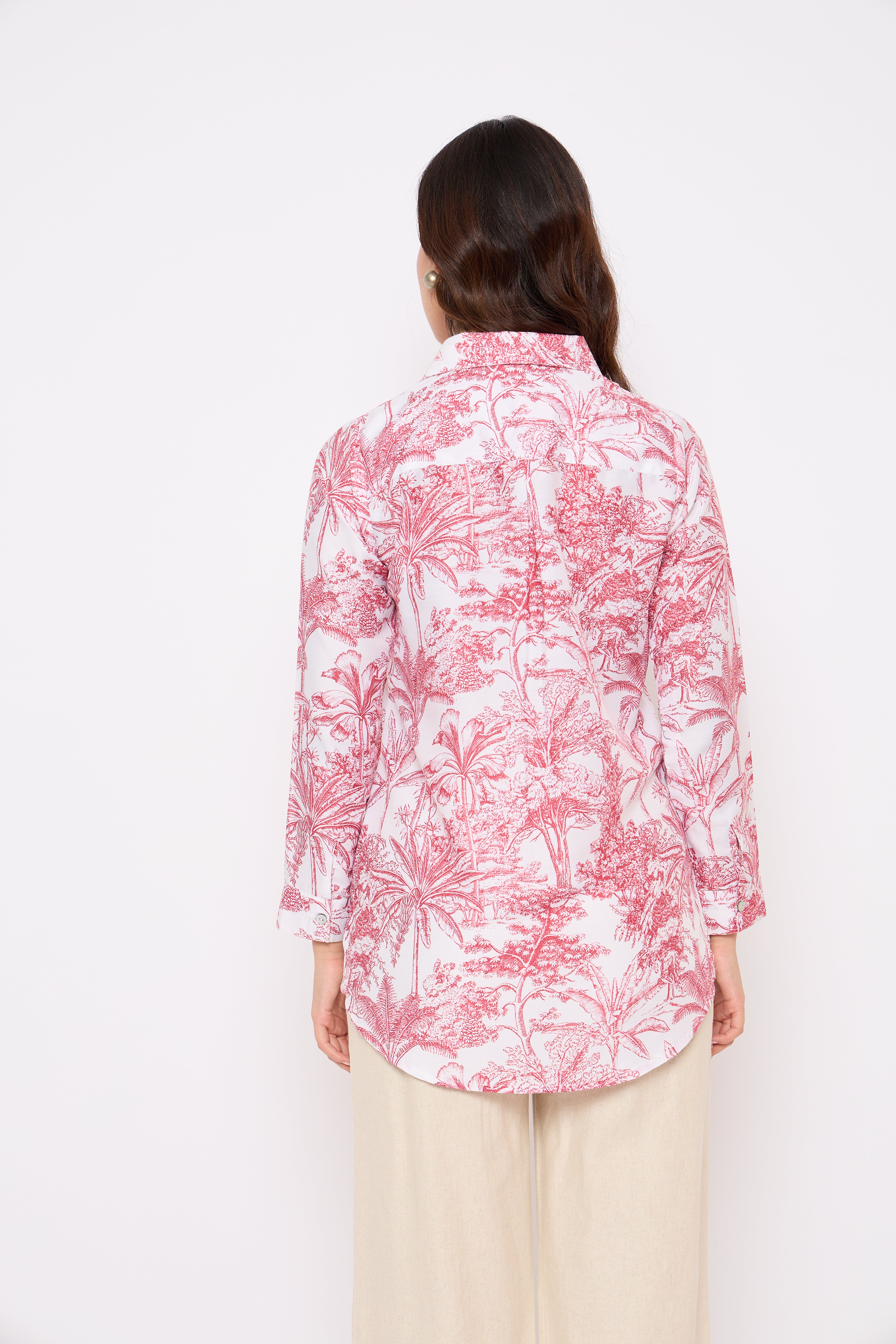 Red and White Printed Viscose Shirt