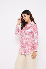 Red and White Printed Viscose Shirt