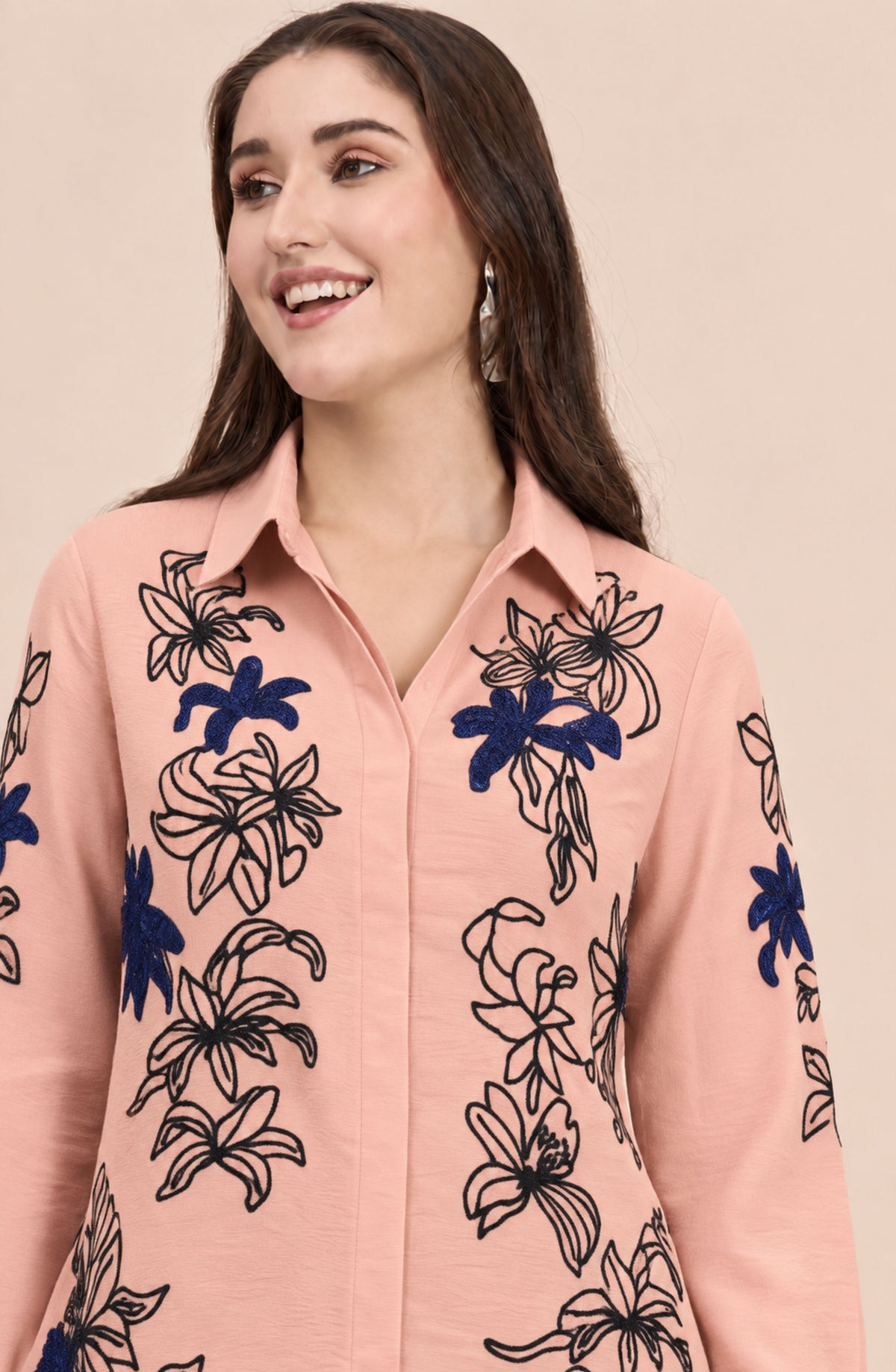 Blush Pink Embellished Floral Shirt