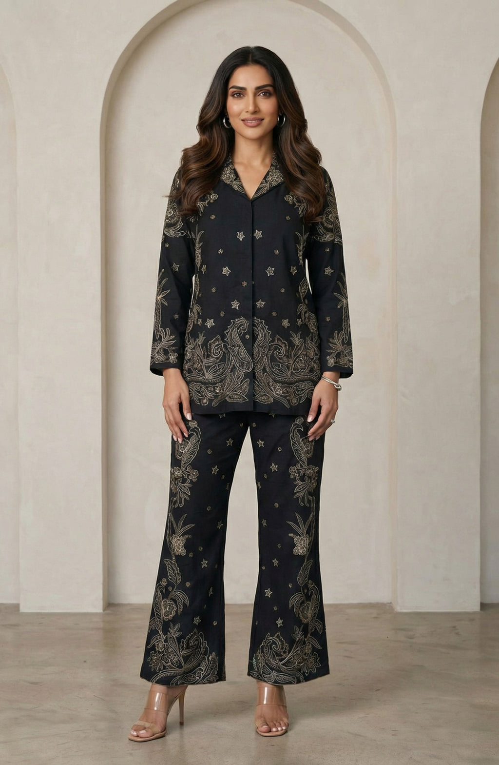 Black Embroidered Co-ord Set