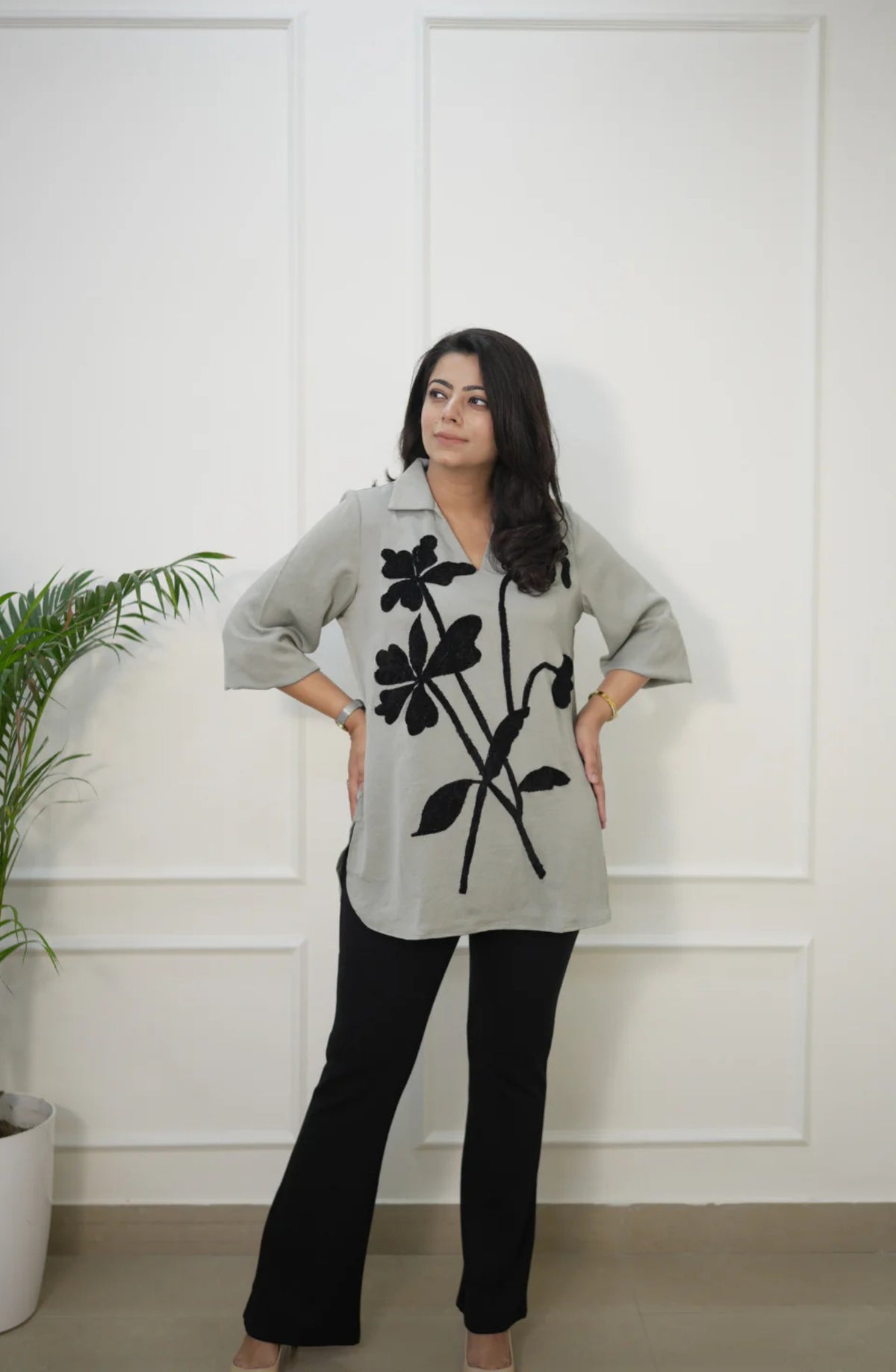 Light Grey Embroidered Shirt