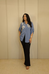 Sky Blue Floral Embellished Shirt