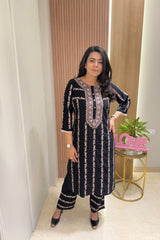 Black Floral Embroidered Kurta Set