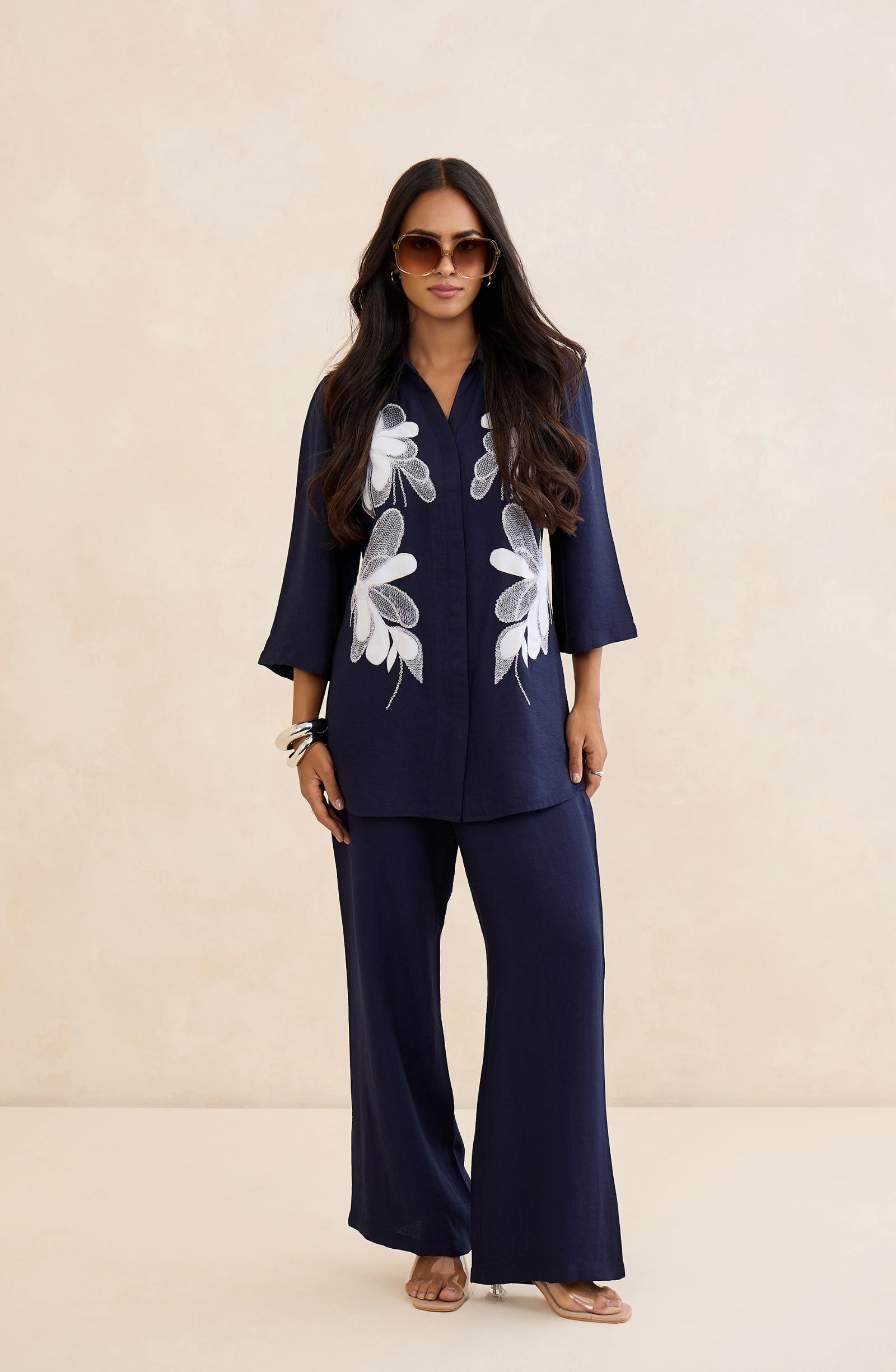 Moonflower Navy Floral Embroidered Co-Ord Set