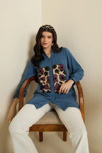 Blue Abstract Embroidered Shirt