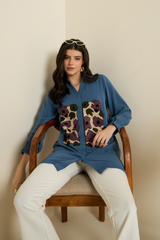 Blue Abstract Embroidered Shirt