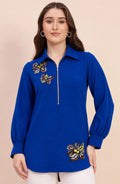 Royal Blue Half Zip Embellished Shirt