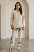 Beige Embroidered Co-ord Set