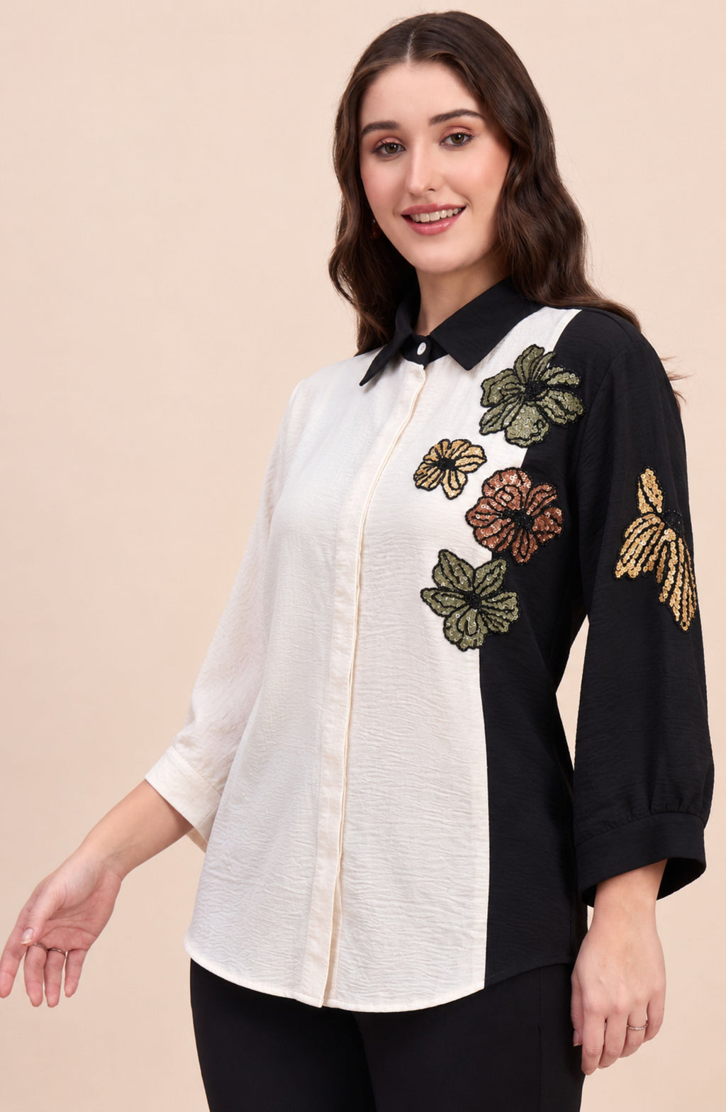 Off-White & Black Embellished Shirt
