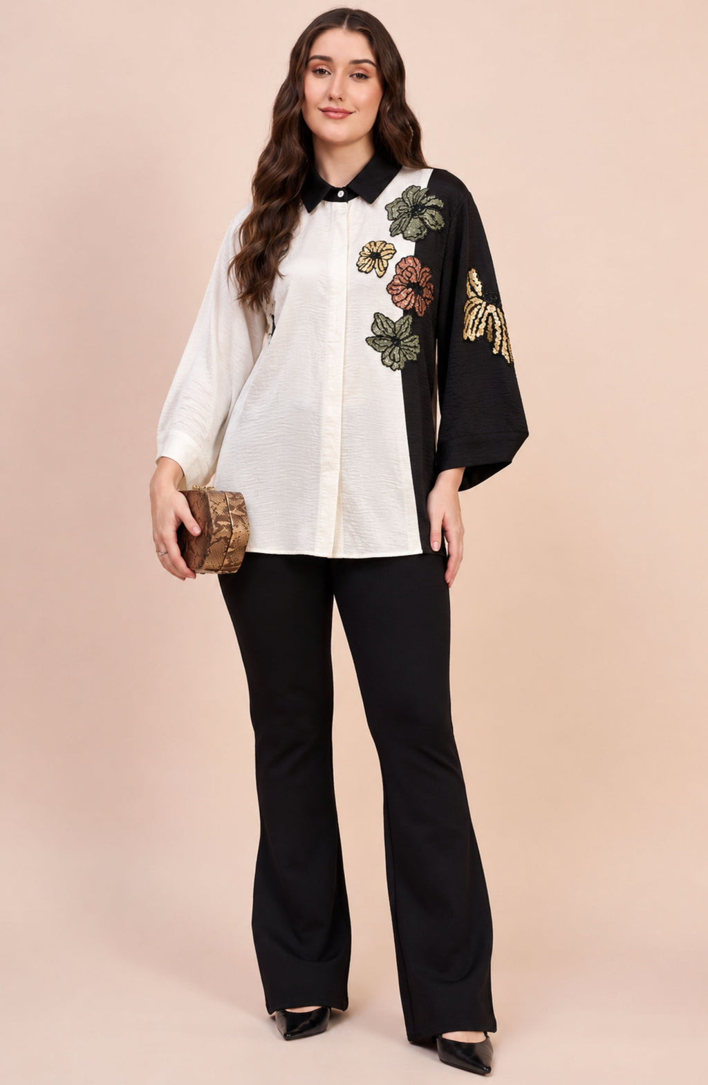 Off-White & Black Embellished Shirt