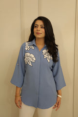 Sky Blue Floral Embellished Shirt