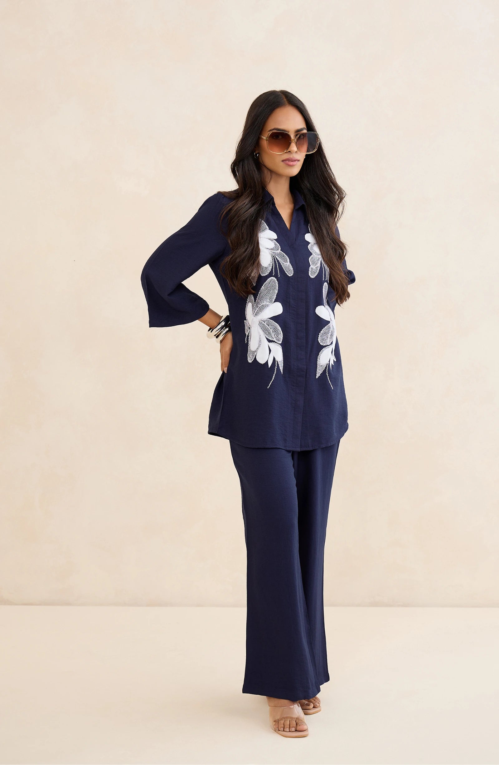 Moonflower Navy Floral Embroidered Co-Ord Set