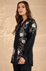 Black Floral Embroidered Shirt