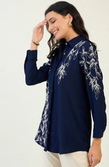 Navy Blue Embroidered Shirt