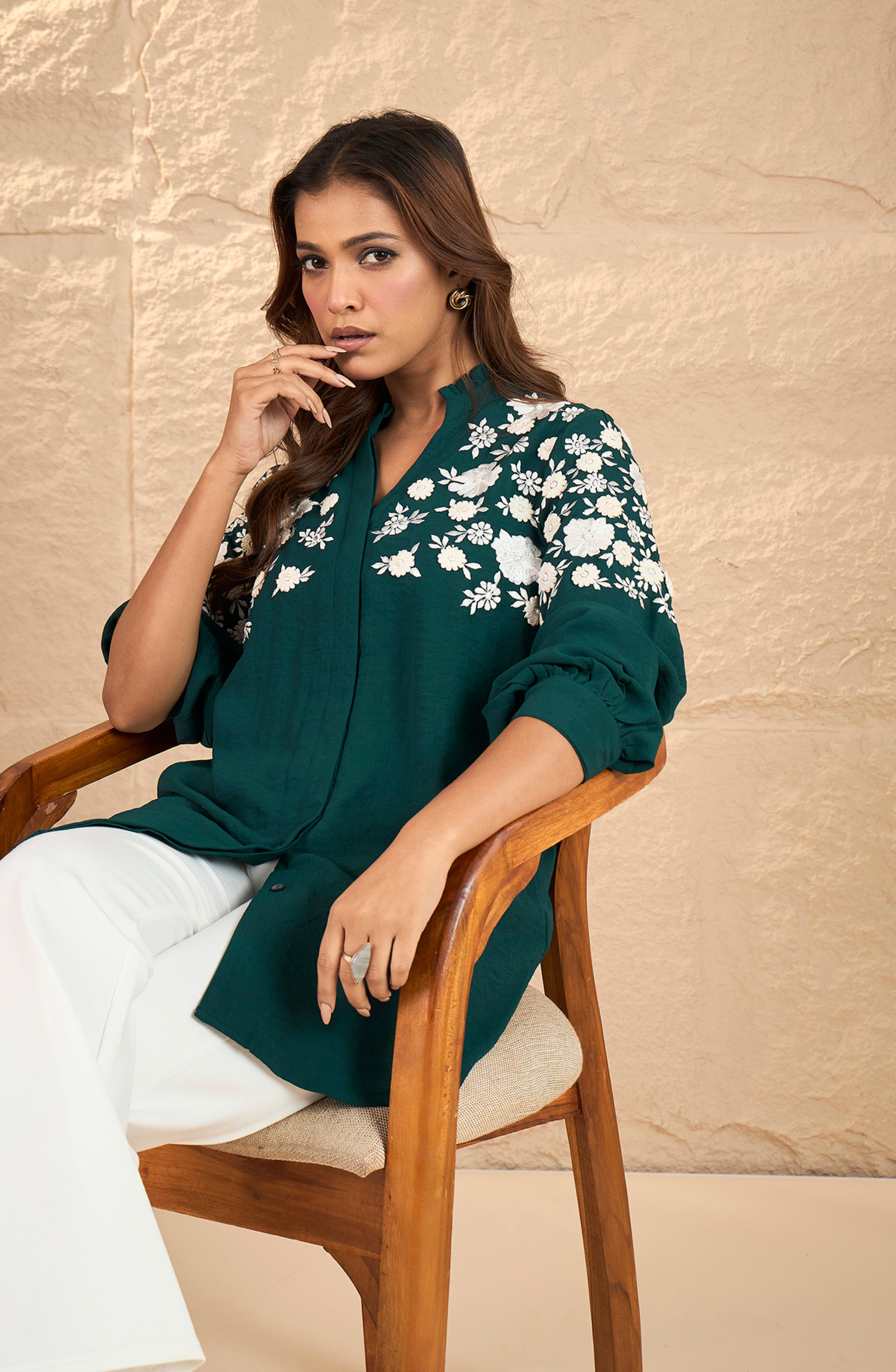 Bottle Green Embroidered Shirt