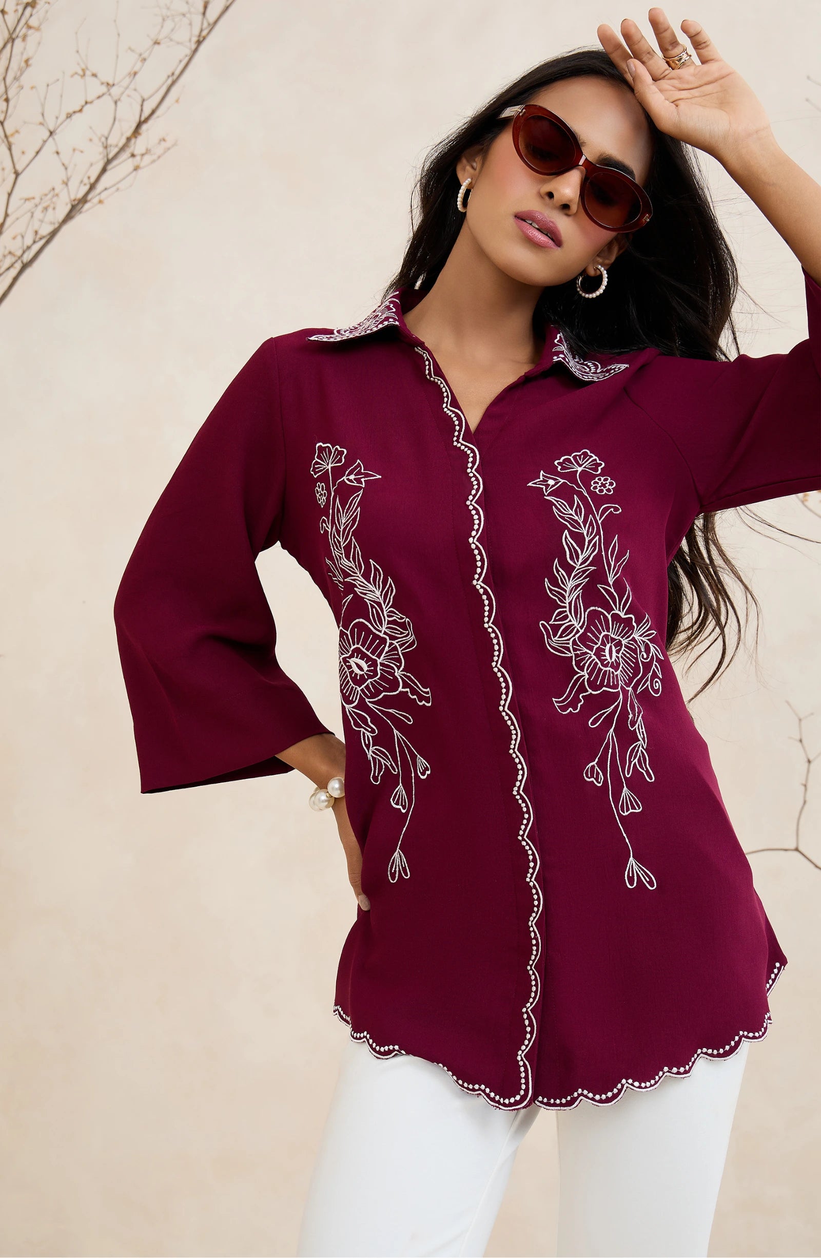 Wine Heirloom Embroidered Shirt