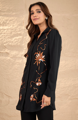 Formal Black & Rust Embroidered shirt