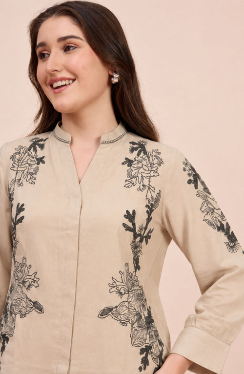 Beige Embroidered Co-ord Set