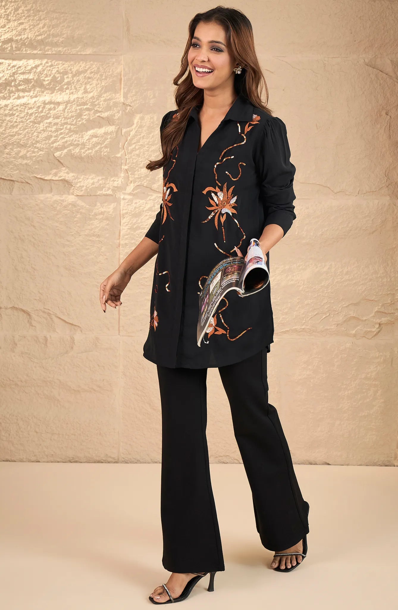Formal Black & Rust Embroidered shirt