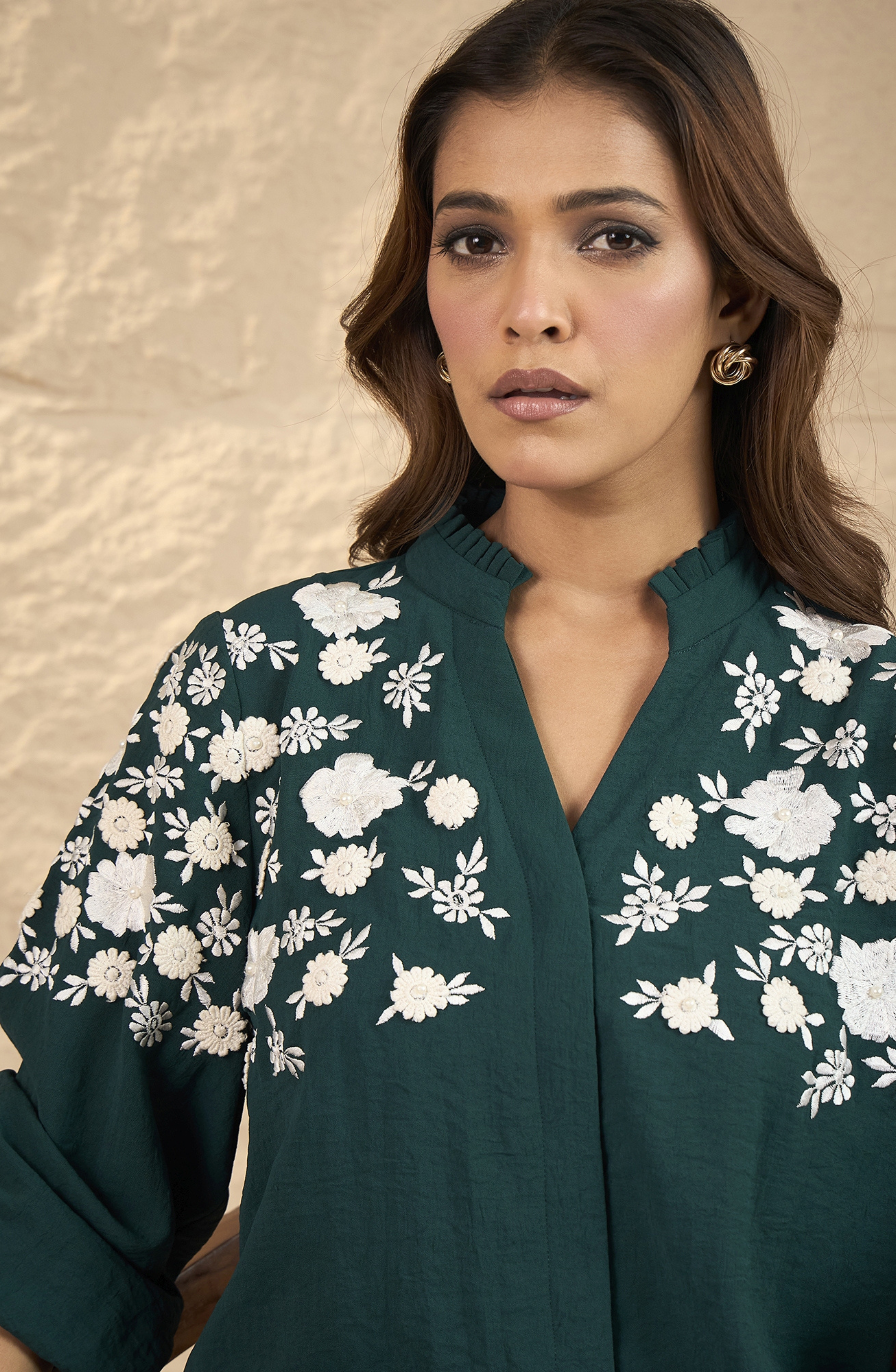 Bottle Green Embroidered Shirt