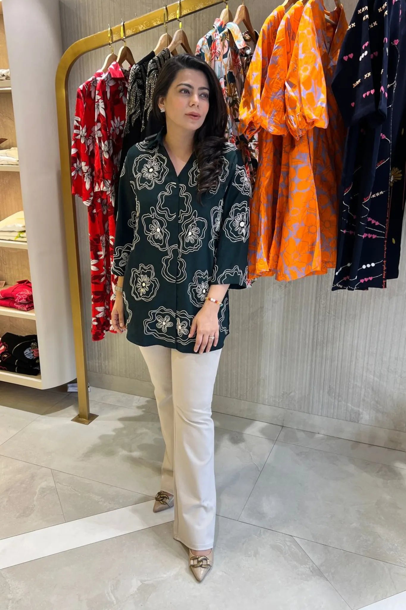 Bottle Green Embroidered Shirt