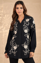 Black Floral Embroidered Shirt