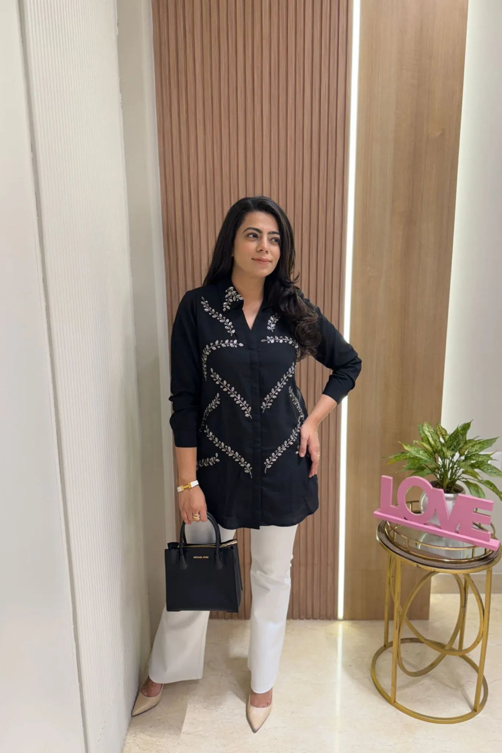 Black Leaf Embellished Shirt