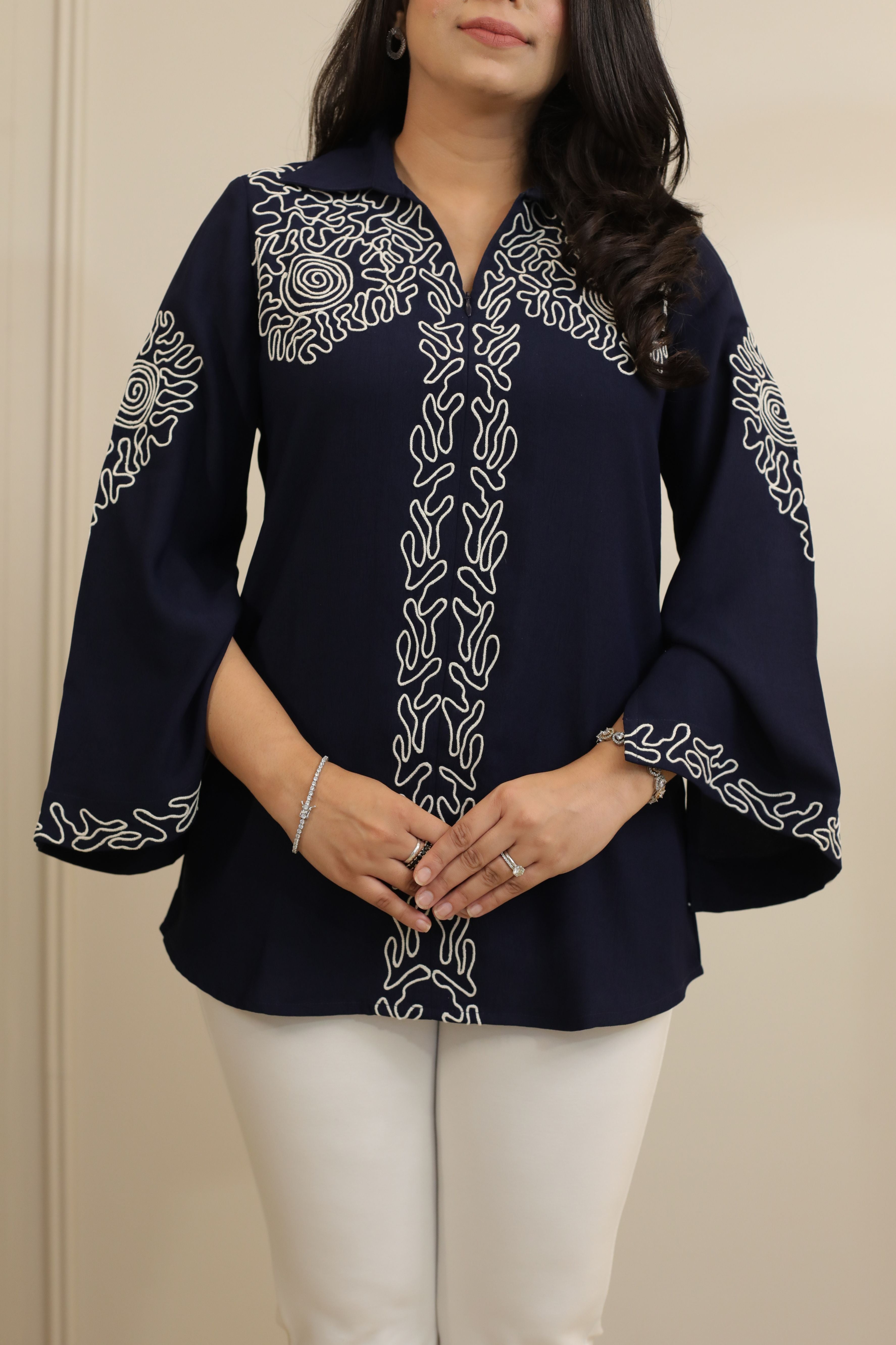 Navy Blue Embroidered Shirt