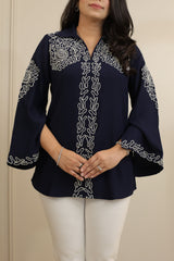 Navy Blue Embroidered Shirt