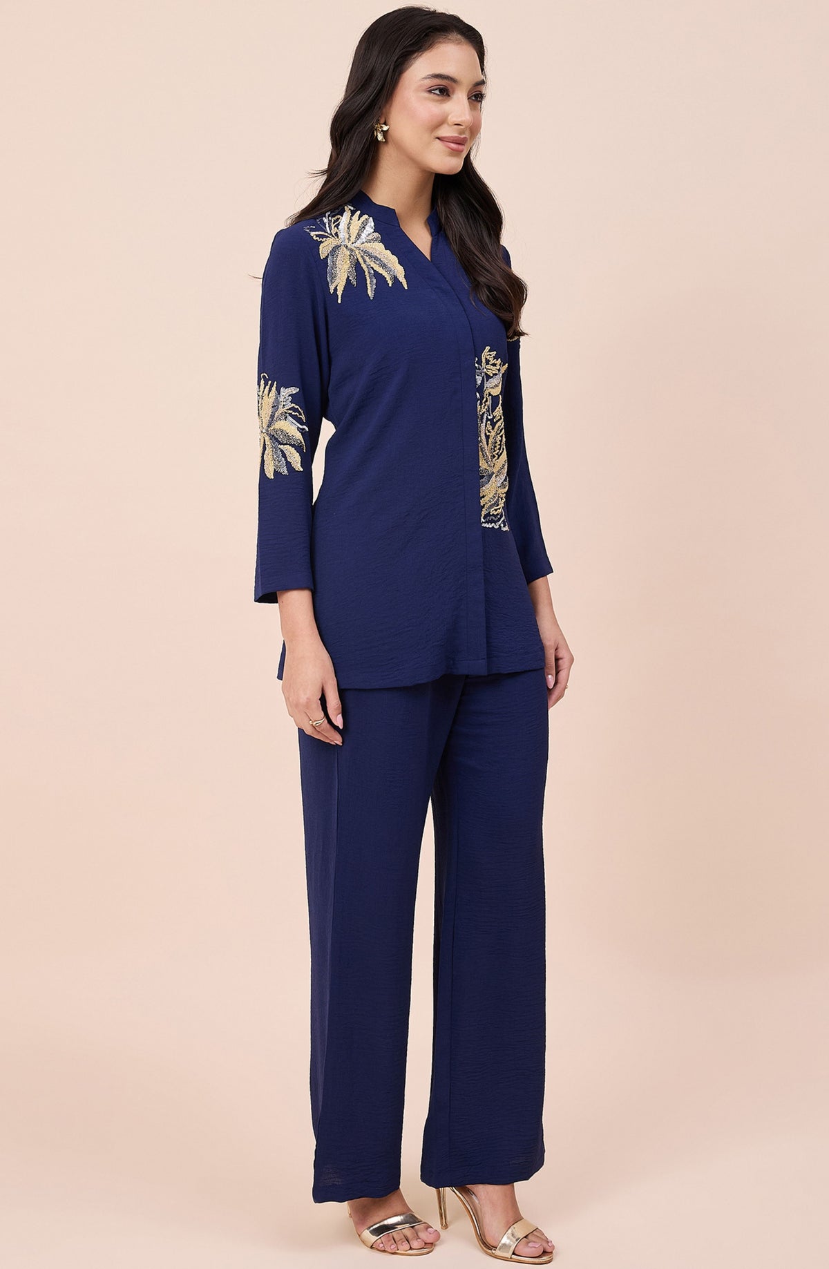 Navy Blue Gold & Silver Embellished Co-ord Set