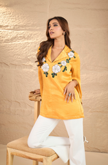 Mustard Pearl & Sequin Sunflower Shirt