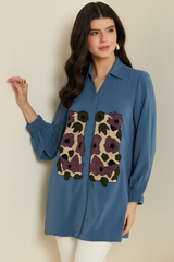 Blue Abstract Embroidered Shirt