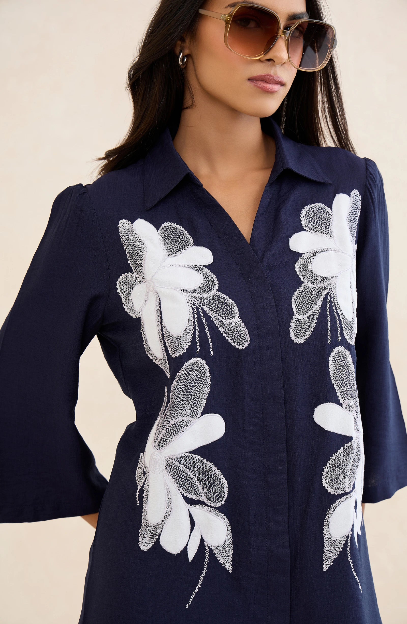Moonflower Navy Floral Embroidered Co-Ord Set