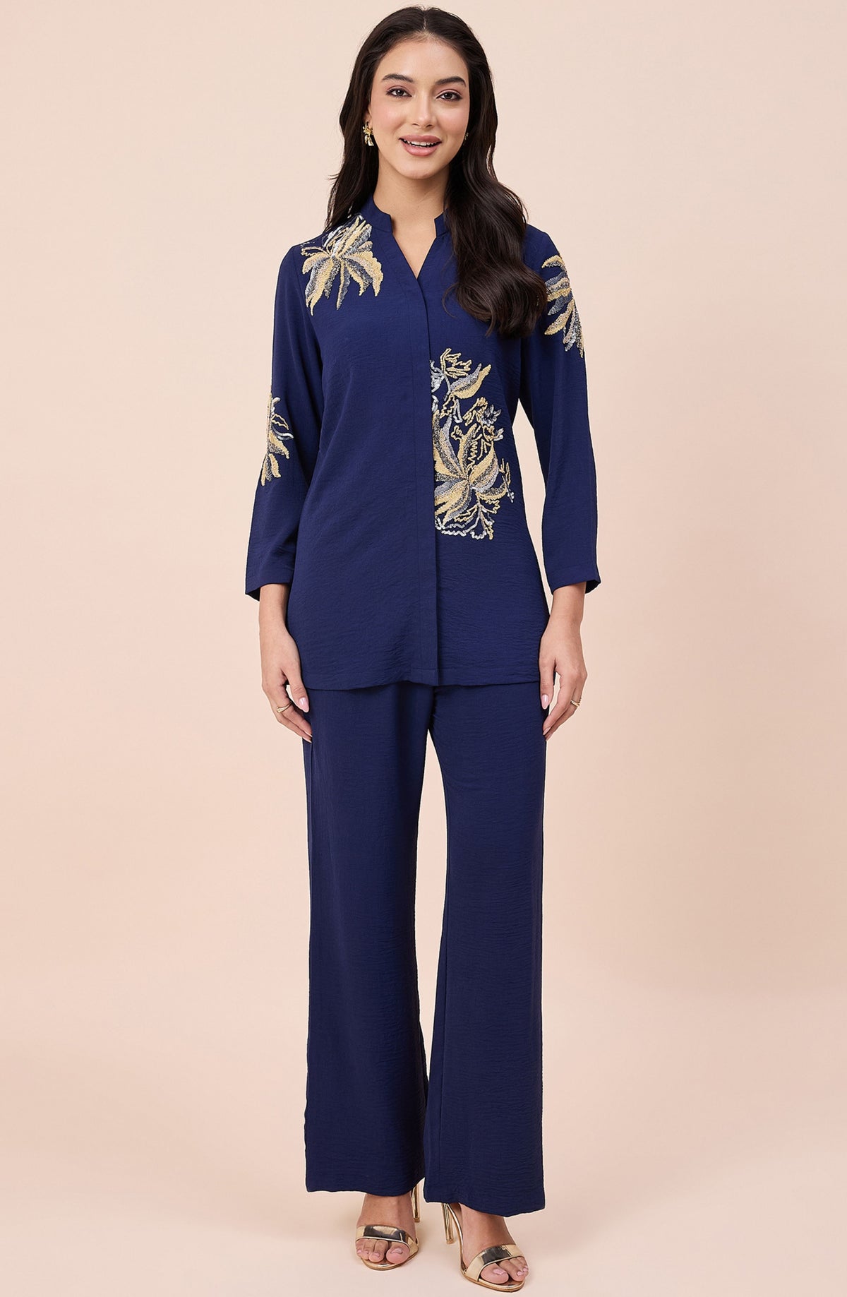 Navy Blue Gold & Silver Embellished Co-ord Set