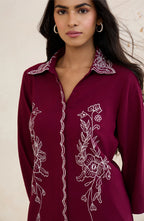 Wine Heirloom Embroidered Shirt