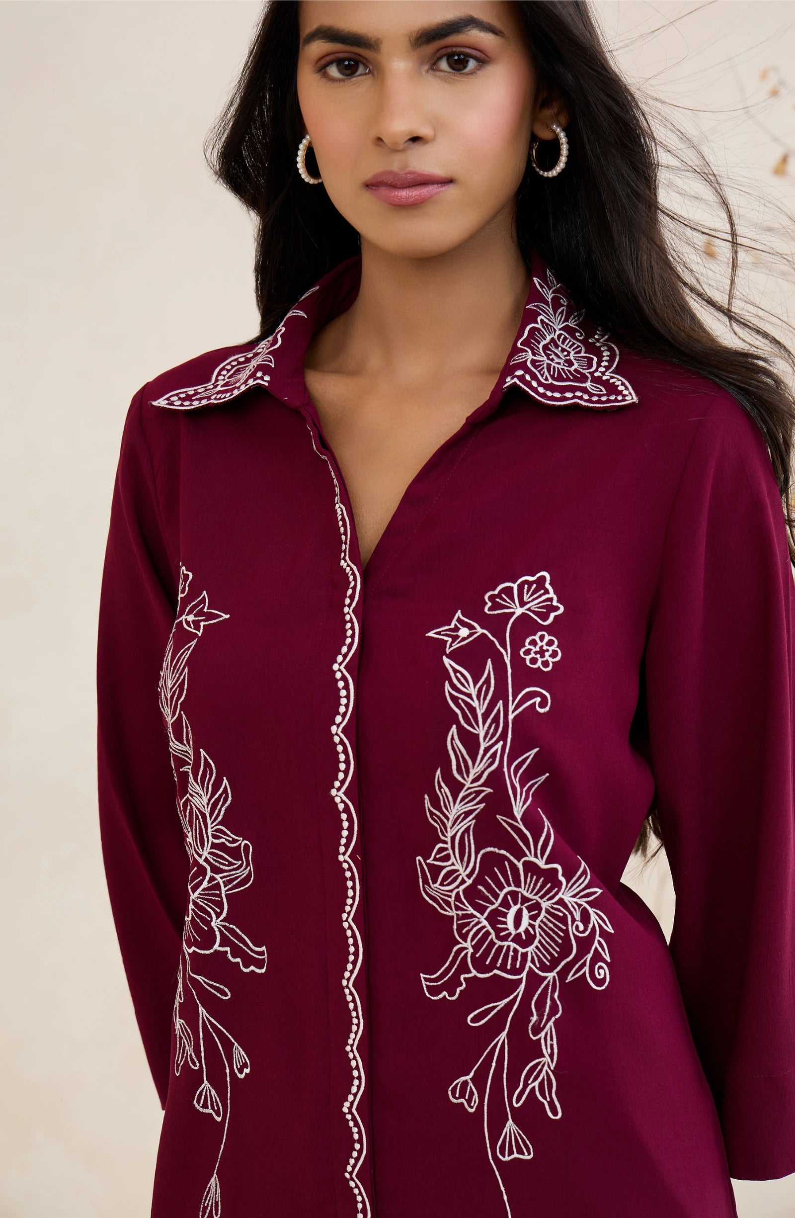 Wine Heirloom Embroidered Shirt