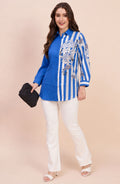Blue Floral Striped Cotton Modal Shirt