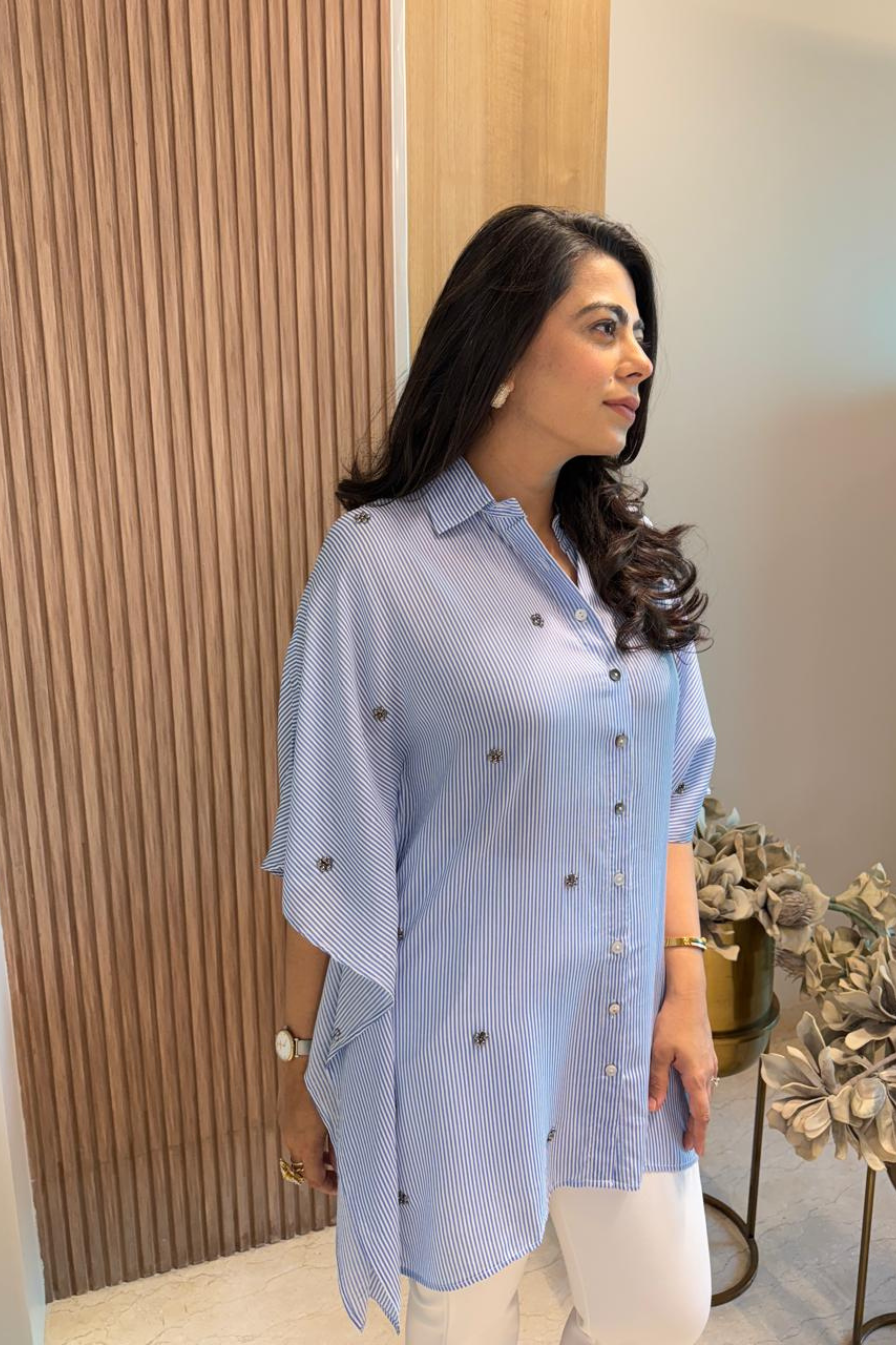 Blue Striped Kaftan Shirt