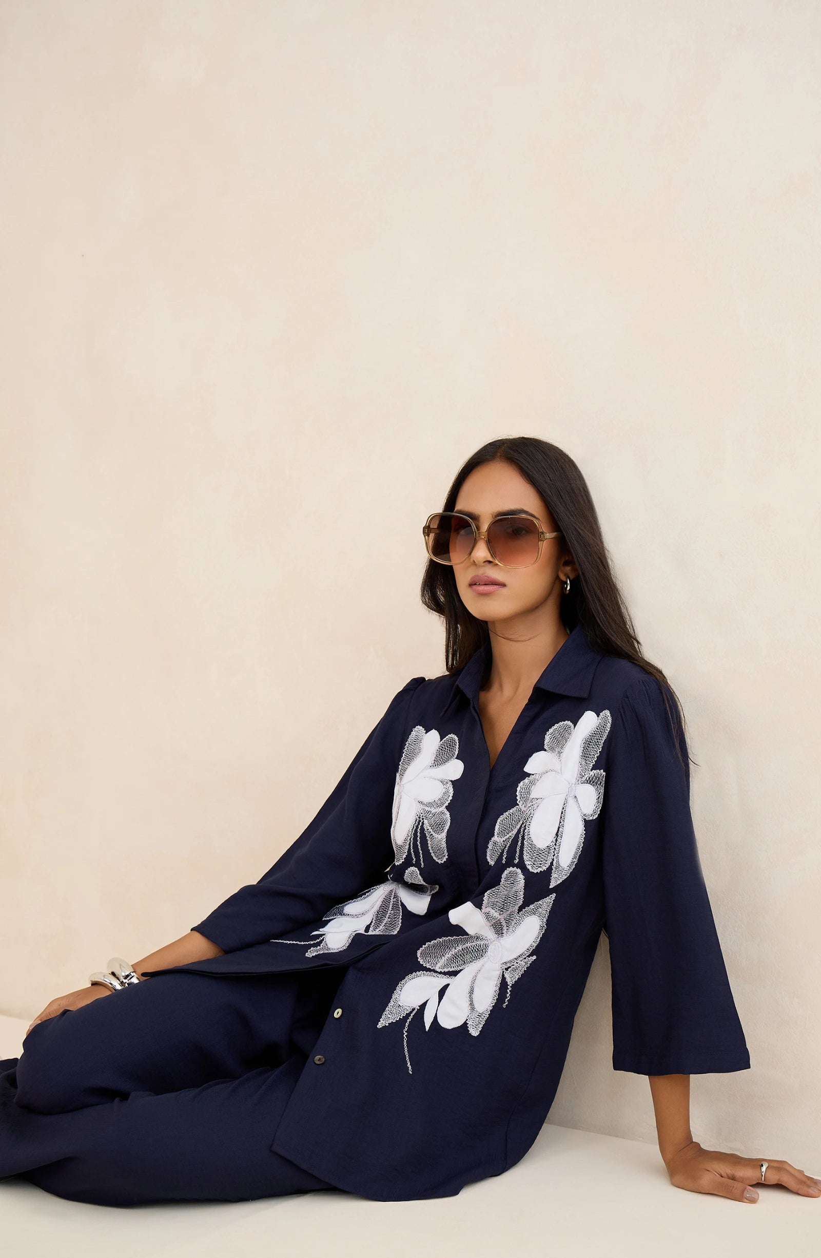 Moonflower Navy Floral Embroidered Co-Ord Set