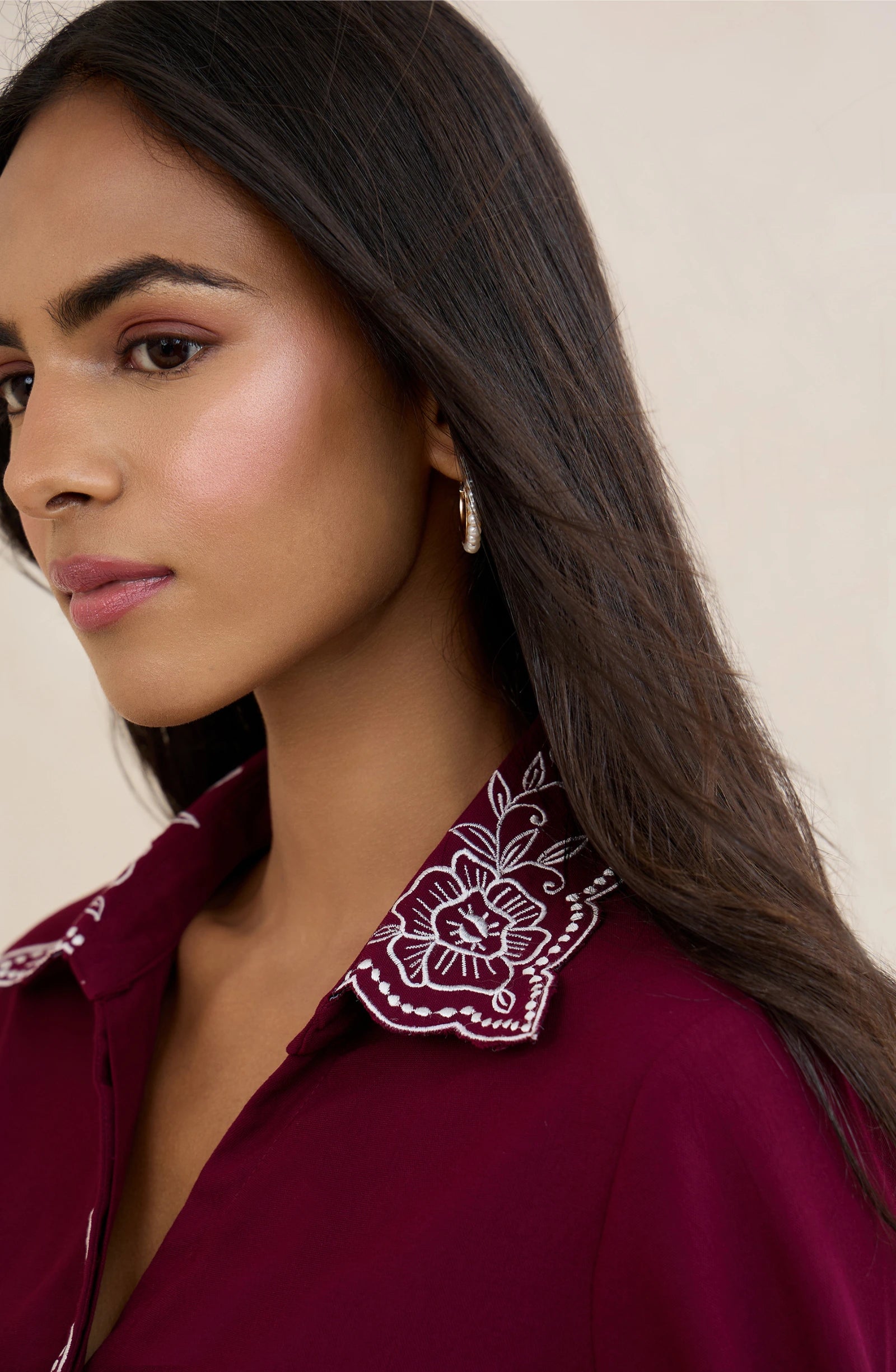 Wine Heirloom Embroidered Shirt