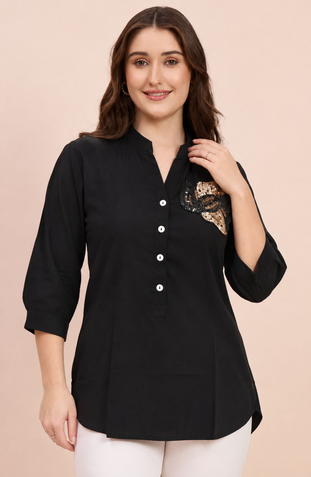 Black Sequin Embellished Shirt