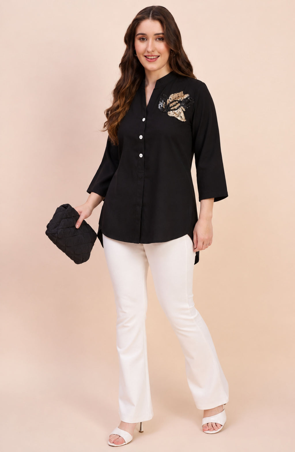 Black Sequin Embellished Shirt